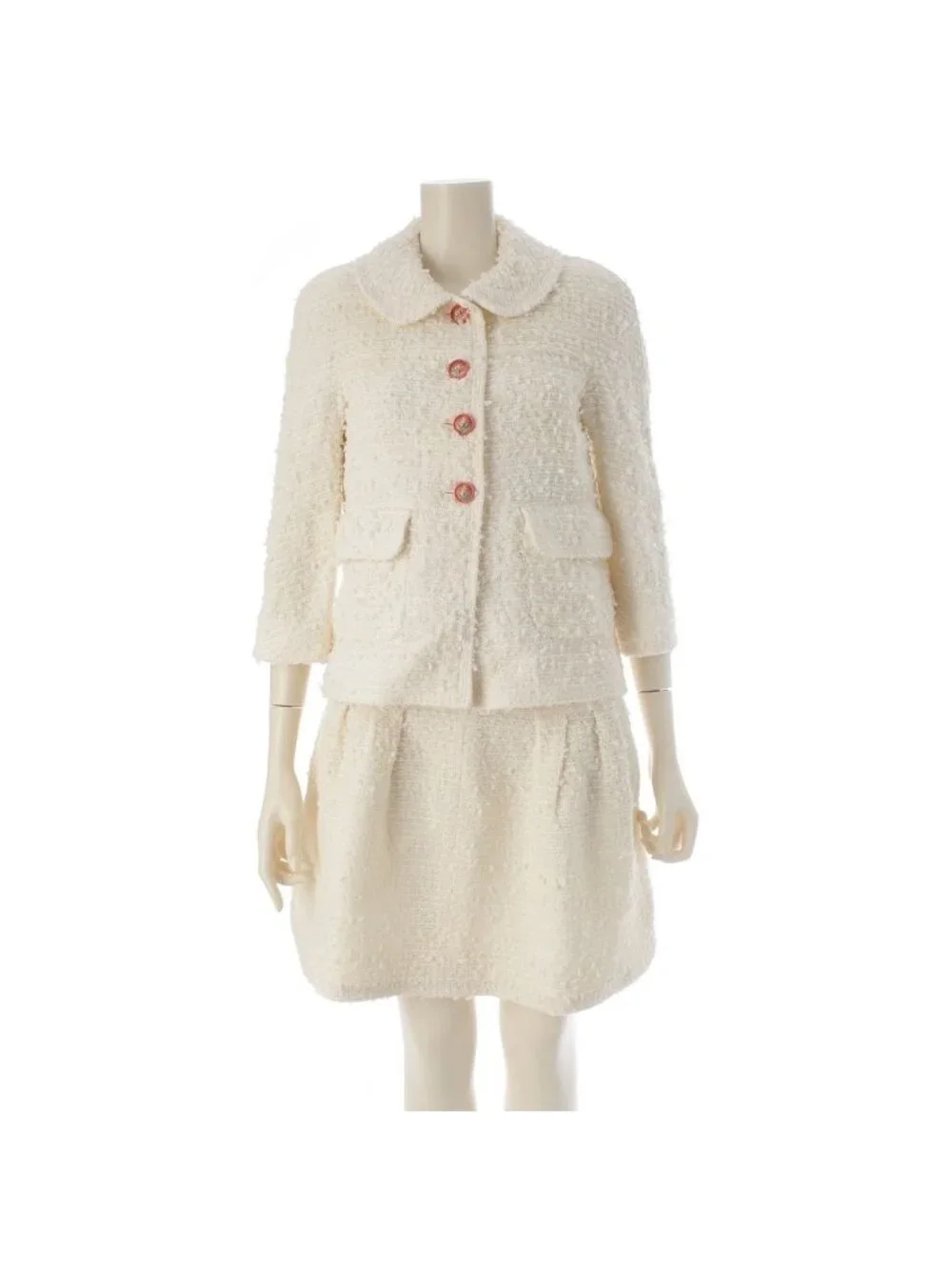 Chanel Tweed Lion Button Jacket Dress Set White 34